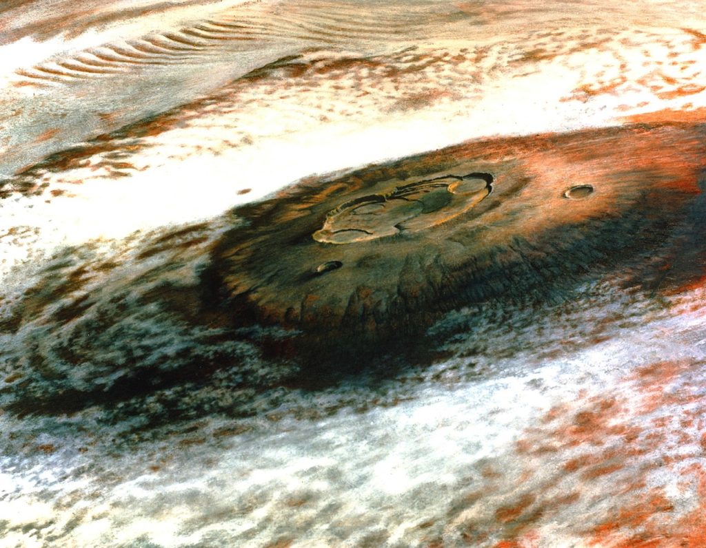 Vue d'artiste d'Olympus Mons sur Mars.